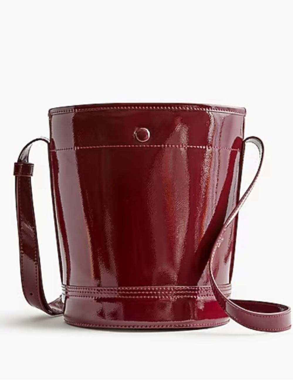 JCrew Patent Leather Bucket Crossbody Bag in Deep Burgundy